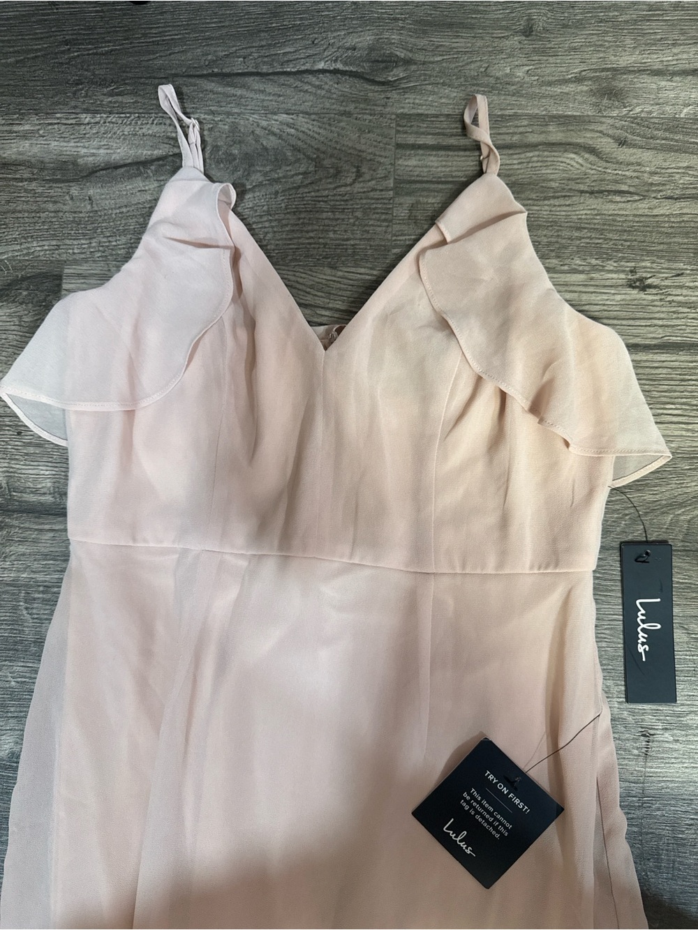Lulus Blush Pink Ruffle Chiffon Maxi Dress NWT Size Small - Picture 5 of 10